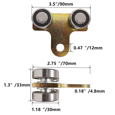 Four Wheel Cable Trolley System With Four Bearing Trolley Assembly for 1-5/8 Inch Wide Strut Channel, showing dimensions and components.