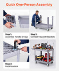Heavy Duty Rolling Utility Cart 550 Lb Capacity, 2 Tier Service Cart With 360 Degree Swivel Wheels And Brakes On Two Front Casters, Built Tough Plastic Trays, Garage Workshop Organizer Gray assembled with tools