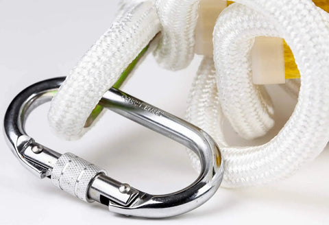 Close-up of Two Story Fire Escape Rope Ladder, 13 Ft Flame Resistant Emergency Escape System With Heavy Duty Spring Hooks.