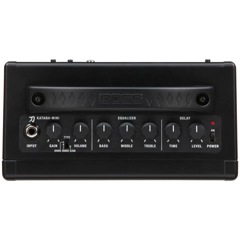 Front view of Katana Mini 7-Watt Practice Guitar Amp With Rich Analog Tone, Three Amp Types Brown Crunch Clean settings.