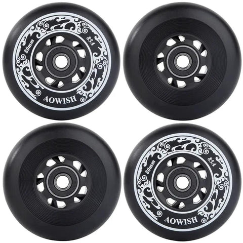Inline Skate Wheels 4-Pack 80mm Outdoor Asphalt Formula 85A With ABEC-9 Bearings Black for Hockey Roller Blades