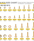Heavy Duty Flange Bolt Kit 528Pcs M5 M6 M8 M10 8.8 Pro Grade with size chart and quantities of bolts, nuts, washers.
