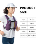 Person wearing Ultra Lightweight 8L Hydration Vest with 500ml bottle, showing size specifications, white cap, and breathable design.
