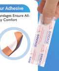Hand holding Heavy Duty Waterproof Adhesive Bandages Three Quarter By Three Inch Bulk Pack Of One Thousand Plastic PE Strip