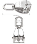 M20 Lifting Double Pulley Block Set Stainless Steel Beefy Heavy Duty Crane Swivel Hook With Double Pulley Roller dimensions image