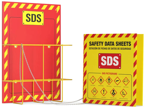 Wall Mounted SDS Station With 3 Inch Binder And Wire Rack OSHA GHS Safety Data Sheet Station Bilingual Labels Display Sign