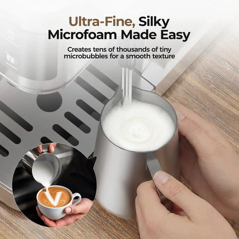 Sick Home Barista Essential Featuring Professional Espresso Machine With Milk Frother And Instant Cold Brew Maker For No Sweat Daily Grinds And Smooth 20 Bar Extraction Vibes, steaming milk for microfoam.