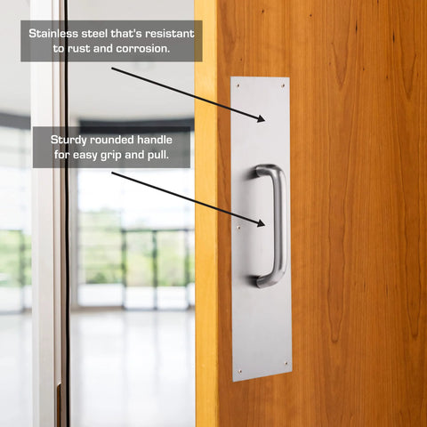 Commercial 16 Inch Stainless Steel Pull Door Plate With Rust And Corrosion Resistance for high traffic entrances in wooden door installation.