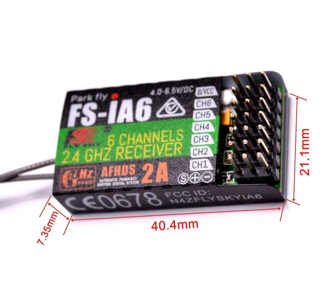 IA6 Receiver 2.4G 6CH RC Receiver With Dual Antennas For I4 I6 I10 GT2E GT2F GT2G Transmitters RC210 front view with dimensions
