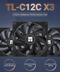 Three TL-C12C X3 120mm PWM CPU fans with S-FDB bearing, showcasing black blades and frame, designed for high performance cooling.