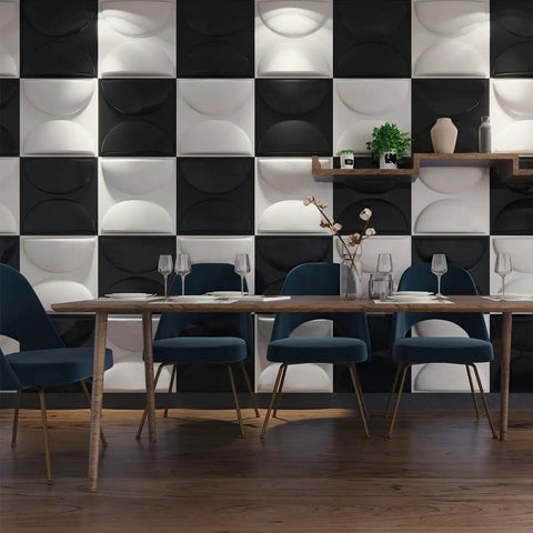 3D Black Semicircle Textured Wall Panels With Peel And Stick Tape Included Large Square Tiles For Easy DIY Interior Wall Decor Pack Of Twelve