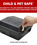 Person using key on Rodent Station Trap Box With Four Bait Securing Rods And Security Key, Indoor Outdoor Weather Resistant