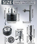 Half Inch Keyed Drill Chuck Adapter Kit for Impact Wrench and SDS Plus with dimensions in detailed view