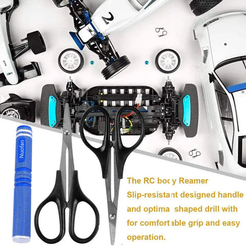 RC Body Trim Kit With Reamer Hole Puncher And Curved And Straight Scissors for precise cutting on RC car parts