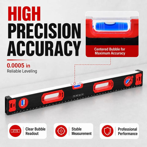 3Pcs level set, 40 60 80 Inch Aluminum Spirit Level showing bubble vials for precise leveling and accurate measurements