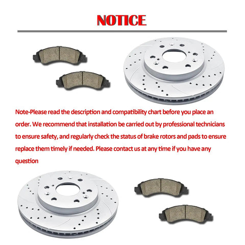 Front and Rear Drilled and Slotted Brake Rotors with Ceramic Pads Kit for Cadillac Escalade, GMC Yukon, Chevy Silverado 1500, Tahoe