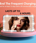 Sun Visor Vanity Mirror With 60 LEDs And 3 Light Modes, Rechargeable Dimmable Touch Screen, displayed on a pink platform