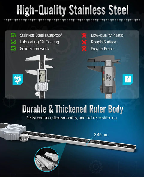 Housolution digital caliper, 12-inch stainless steel measuring tool with LCD display.