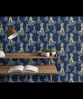 Little Rococo PVC Free Wallpaper Featuring Heavy Duty Poly Blend With Smooth Linen Texture For Kitchens Bathrooms And Mudrooms in blue mermaid design.