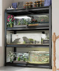 Beefed Up Heavy Duty Garage Shelving System With Four Tier Storage Shelves 2200 Lbs Capacity 40 Inch Wide By 20 Inch Deep By 60 Inch High Industrial Metal Garage Organizer holding aquariums