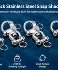 Four Pack Snap Shackle For Sailing Halyard And Rigging, 316 Stainless Steel Clevis Swivel Jaw Quick Release Hooks, marine grade