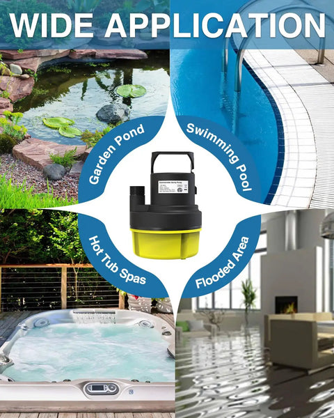 Beefy 1 HP Submersible Sump Pump, 3200 GPH Portable Utility Water Pump, ideal for garden ponds, pools, spas, and flooded areas