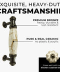 Straight Up Premium Set Of Twenty Antique Brass Cabinet Drawer Pulls Featuring Real Deal Brown Marble Ceramic Handles And Three Inch Screw Spacing For Home Makeovers, showcasing heavy-duty bronze pull with marble accents.