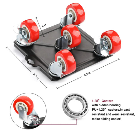 Heavy Duty Furniture Dolly With Five Wheels Up To 3300 Lbs Load Capacity, carbon steel construction, detailed view of wheels