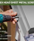Tough As Nails Black Hex Washer Head Self Drilling Screws 100 Pack Size 12 By One Inch being used in metal roofing.