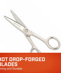 Heavy Duty Eight And A Half Inch Industrial Inlaid Poultry Shears For Quick Cuts And Tough Processing, Pro Grade Precision Ground Blades, Nickel Plated Handles With Comfort Rings And Enlarged Lower Ring, Set Easy Design, showing double ring handle design and sharp blades