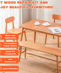 No Sweat Quick Fix Wood Repair Kit Including Six Tone Matching Resin Filler Sticks Compact Scraper And Detail Brushes For Laminate Floors Effortlessly Patches Scratches Holes And Scuffs In A Jiffy. Dining table and chairs in a bright room.
