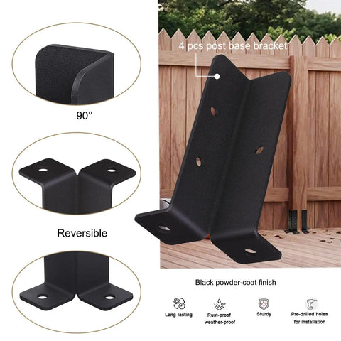 Four Pack Adjustable Deck Post Anchor Brackets Fits 1.5x1.5, 2x2, 2x4, 4x4 Posts with black powder-coat finish