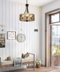 Black Round Pendant Light Fixture 18 Inch Industrial Metal Drum Cage Chandelier For Dining Room Kitchen Living Room