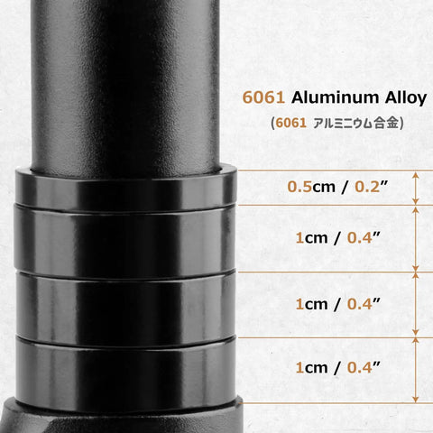 Close-up of black aluminum 6061 alloy handlebar riser extension stem with measurement details, highlighting washers.