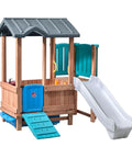 Woodland Adventure Playhouse With Slide And Swings Outdoor Kids Playset for backyard with durable wood and plastic construction