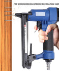 Kickass Heavy Duty Pneumatic Brad Nailer Kit 20 Gauge Quarter Through Half Inch with stainless steel quick connect in use.