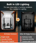 Comparison of 3D Printer Enclosure With LED Light and Constant Temperature for Creality Ender Series, showing bright interior lighting