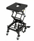 Foot Powered Hydraulic Motorcycle Lift Jack With 350 Lbs Capacity No Sweat Easy Lift Wide Deck And Locking Wheels For Maintenance