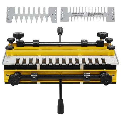 Rock Solid Dovetail Router Jig 12 Inch Width with four bits, three templates for precise mortise joints workstation.