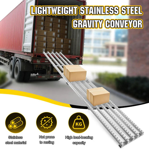 Gravity Powered Unloading Conveyor System With Artifact Pulley For Effortless Box And Crate Handling Heavy-Duty Slide Roller Belt For Efficient Logistics In Warehouses And Supermarkets; stainless steel truck unloading conveyor