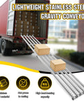 Gravity Powered Unloading Pulley Handling Conveyor For Warehouse And Factory Use A Real Heavy Duty Workhorse That Moves Heavy Boxes And Crates With Ease Ideal For Supermarkets Carpentry Shops And Auto Parts Logistics. Stainless steel gravity conveyor unloading boxes from truck