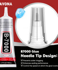 Clear 110ml Precision Tip Glue 4 Pack For Rhinestones Nails Jewelry Shoes And Crafts DIY Fast Drying Strong Hold Dries Clear Ideal Bedazzling Glue For Nail Art And Jewelry Making - B7000 glue with needle tip design emphasizing outlet clogging prevention.