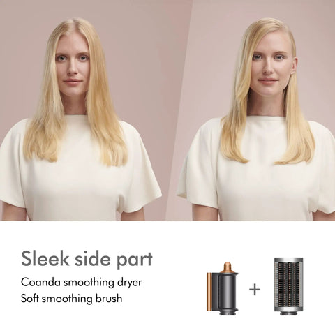 Before and after using Airwrap Multi-Styler All-In-One Long Straight to Wavy Hair No Heat Damage with Coanda airflow styling attachments.