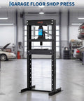 20 Ton H Frame Hydraulic Shop Press Built Tough For Heavy Duty DIY And Industrial Use With Stable Power Output Pro Grade Steel Frame Ideal For Bearings Bushings Ball Joints Press Fittings And More, front view in garage