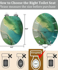 Elongated Toilet Seat Resin Bathroom dimensions shown, measures 14.5" x 18.5", instructional graphic for sizing.