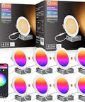 Smart 6 Inch Recessed LED Lights With Lit Color Changing RGB 13W 1000lm Canless Soffit Downlights WiFi Bluetooth 8 Pack