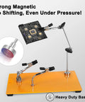 Pro Grade Six Arm Magnetic Helping Hands Soldering Station with heavy duty base and adjustable arms holding a PCB