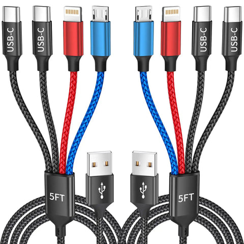 Go-To All In One Dual Type C Charging Cable 4 In 1 for iPhone 17 Galaxy S26 Android iPad and More, 5 ft nylon braided