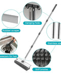 3 In 1 Floor Scrub Brush With 54 Inch Adjustable Long Handle Scraper And Squeegee, V Brush For Grout, Heavy Duty Stiff Bristles