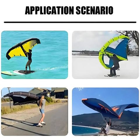 Inflatable Windsurfing Surfboard With Portable Wing Sail used on water, snow, road, and beach